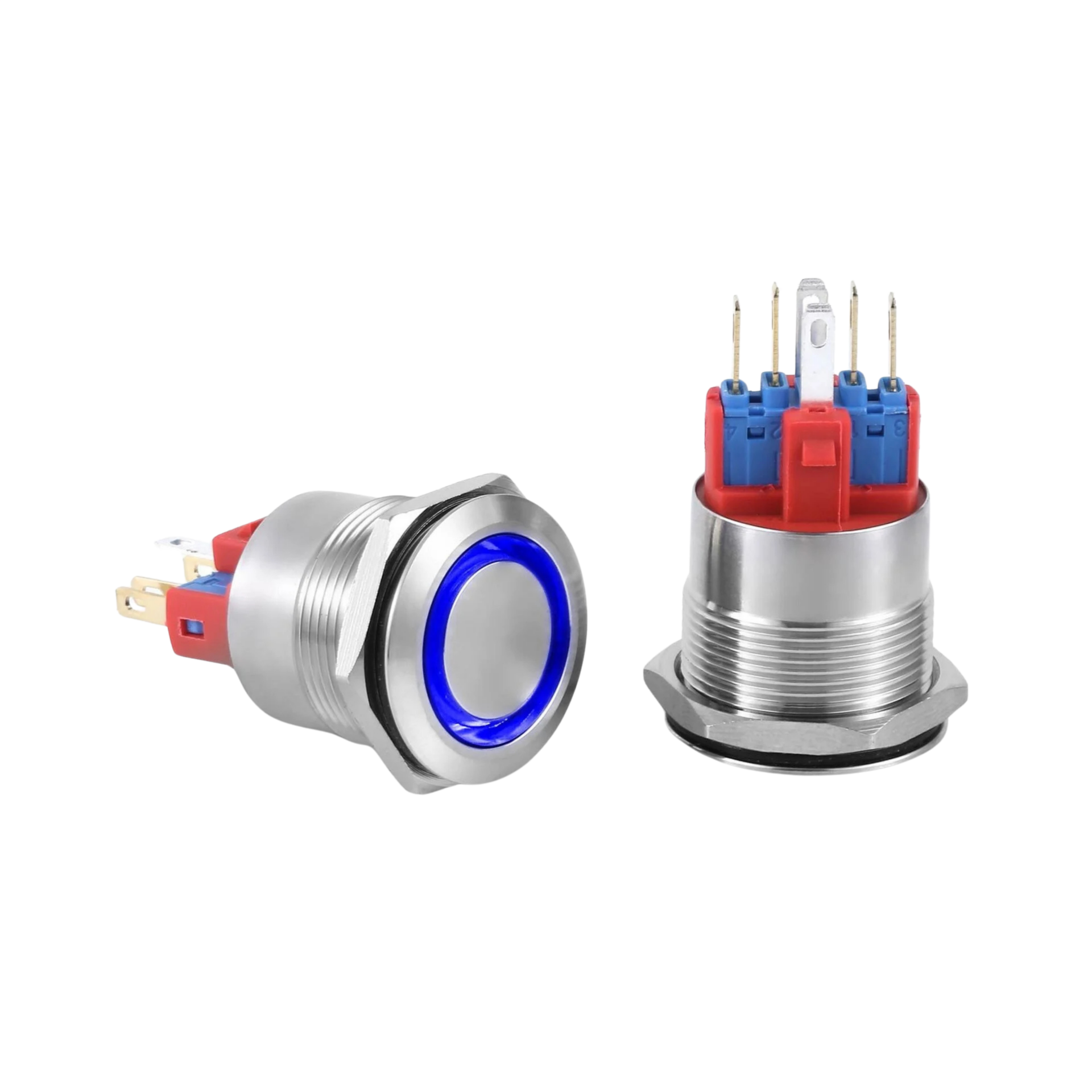 D71 | 22MM METAL YAYLI BUTON 12-24V MAVİ LED