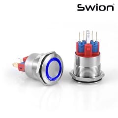 D71 | 22MM METAL YAYLI BUTON 12-24V MAVİ LED