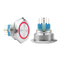 30MM METAL YAYLI BUTON 12-24V KIRMIZI LED