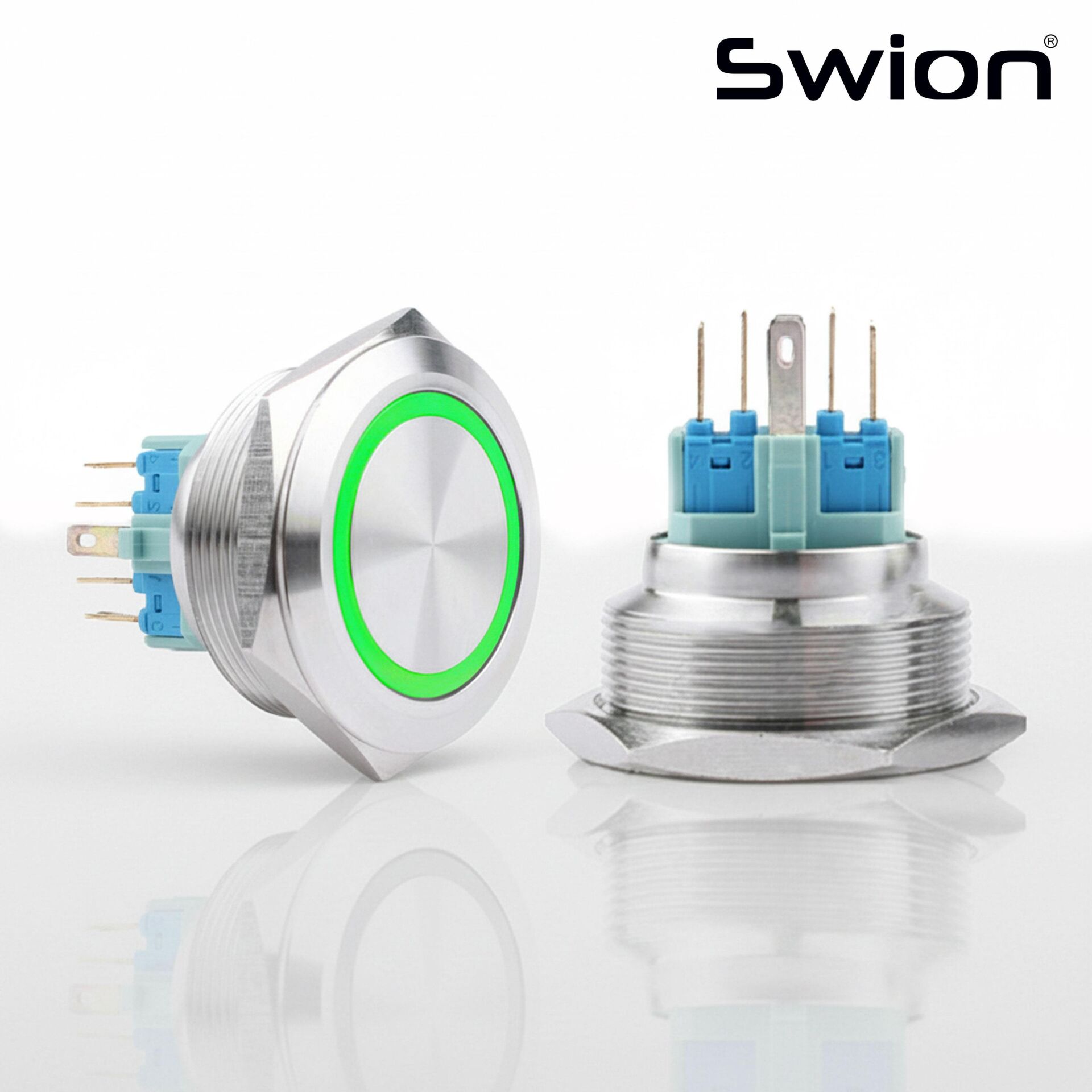 30MM METAL YAYLI BUTON 12-24V YEŞİL LED