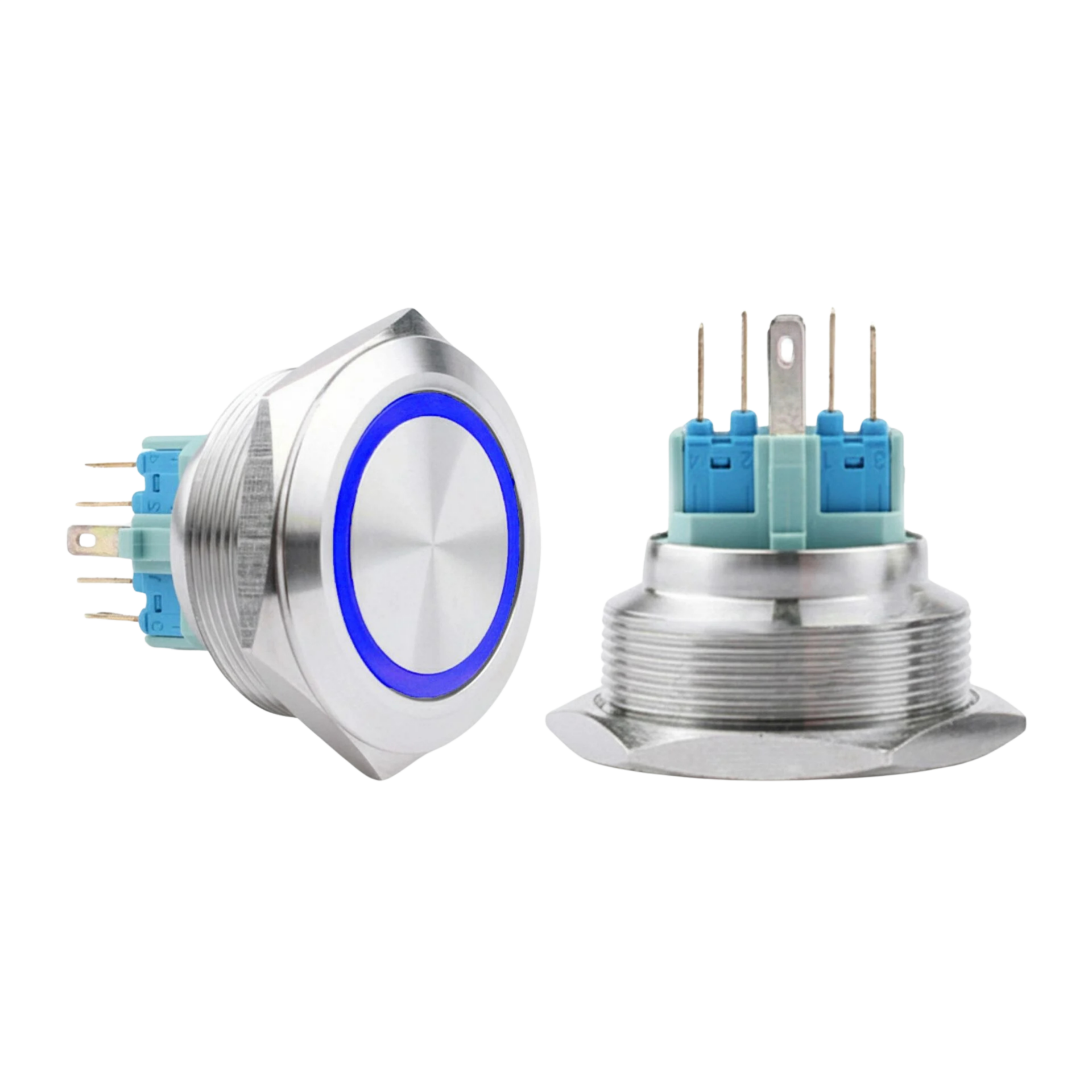 30MM METAL YAYLI BUTON 12-24V MAVİ LED