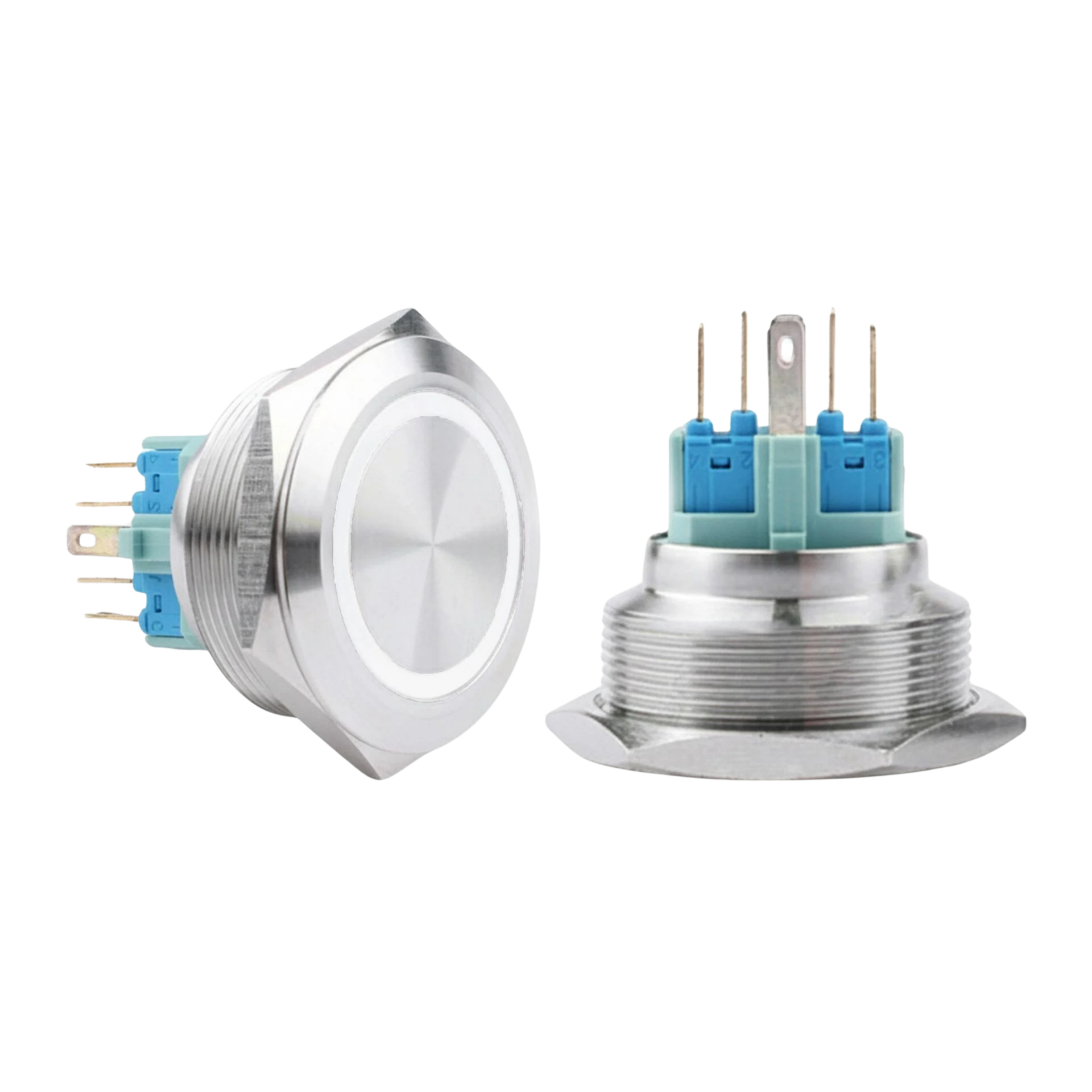 30MM METAL YAYLI BUTON 12-24V BEYAZ LED