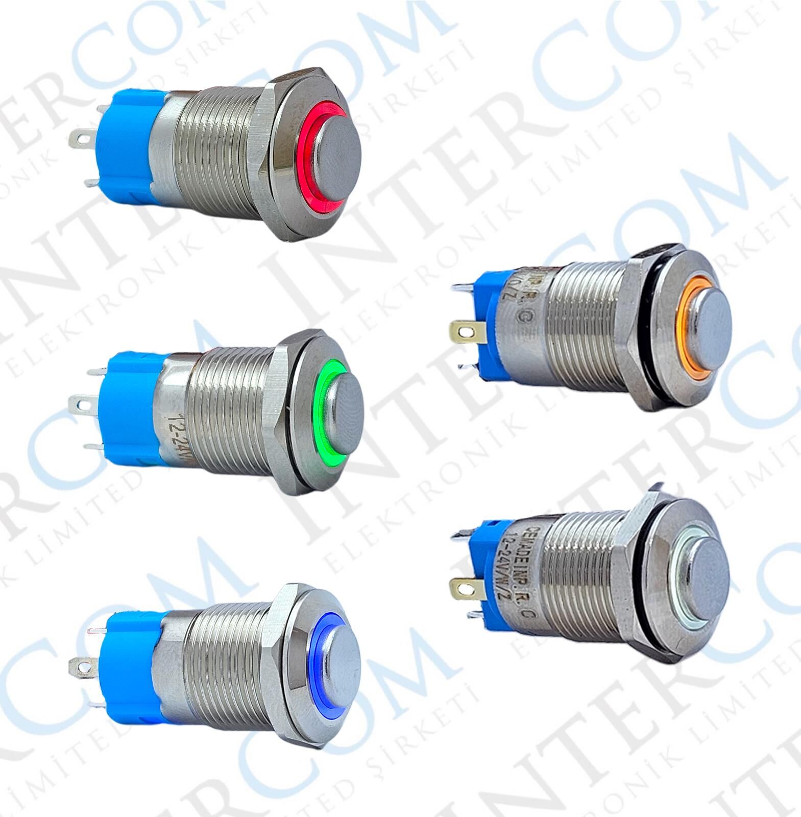 12MM KALICILI LEDLİ METAL BUTON - 1NO - IP67