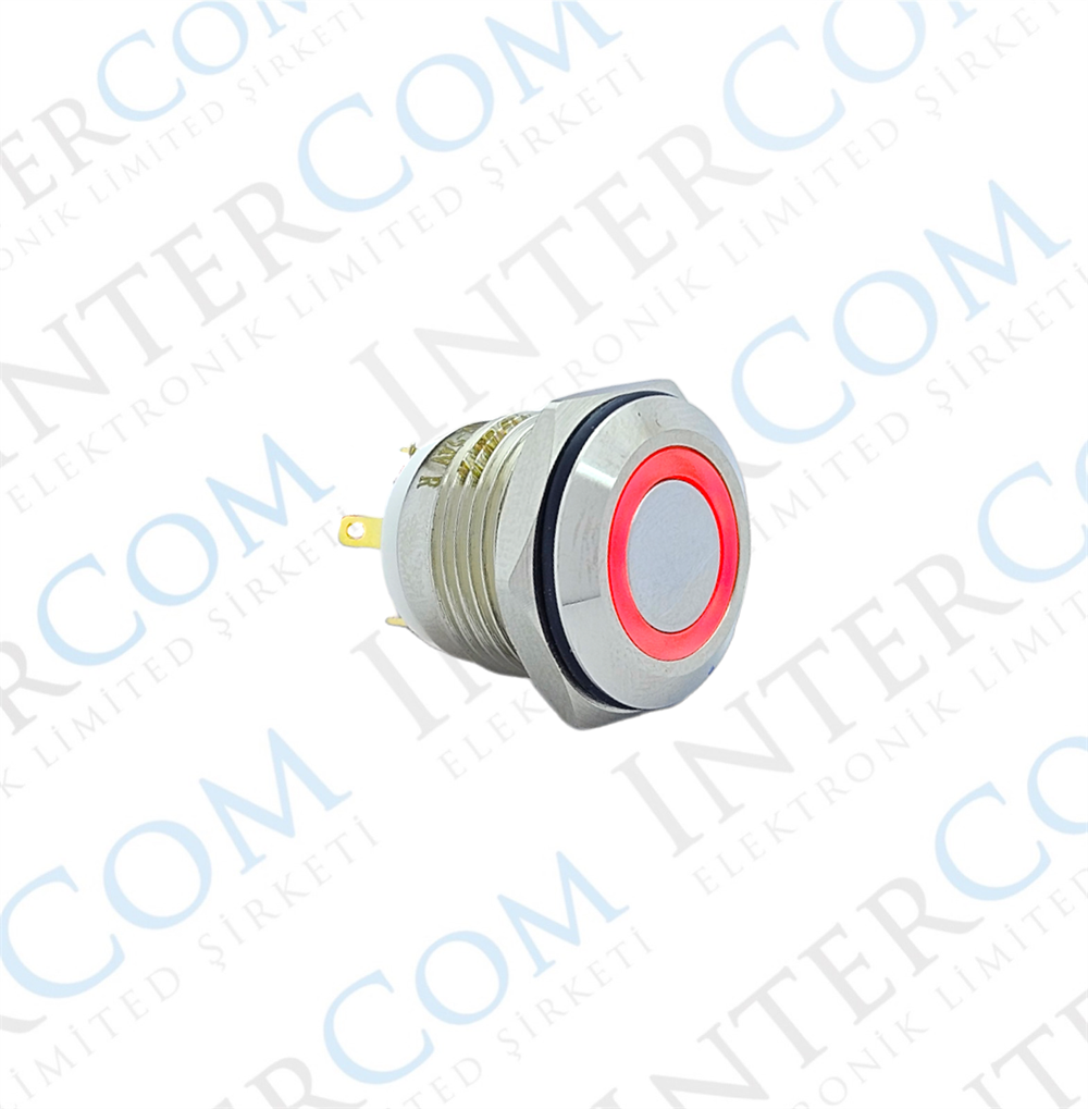 E34 16MM METAL BUTON YAYLI 12-24V KIRMIZI LED 1NO