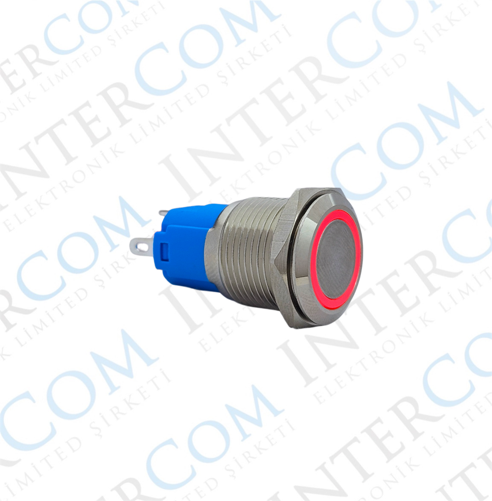 E34-1 16MM METAL BUTON YAYLI 12-24V KIRMIZI LED 1NO/1NC