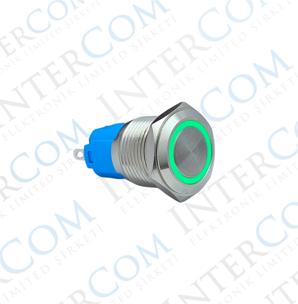 E35-1 16MM METAL BUTON YAYLI 12-24V YEŞİL LED 1NO/1NC