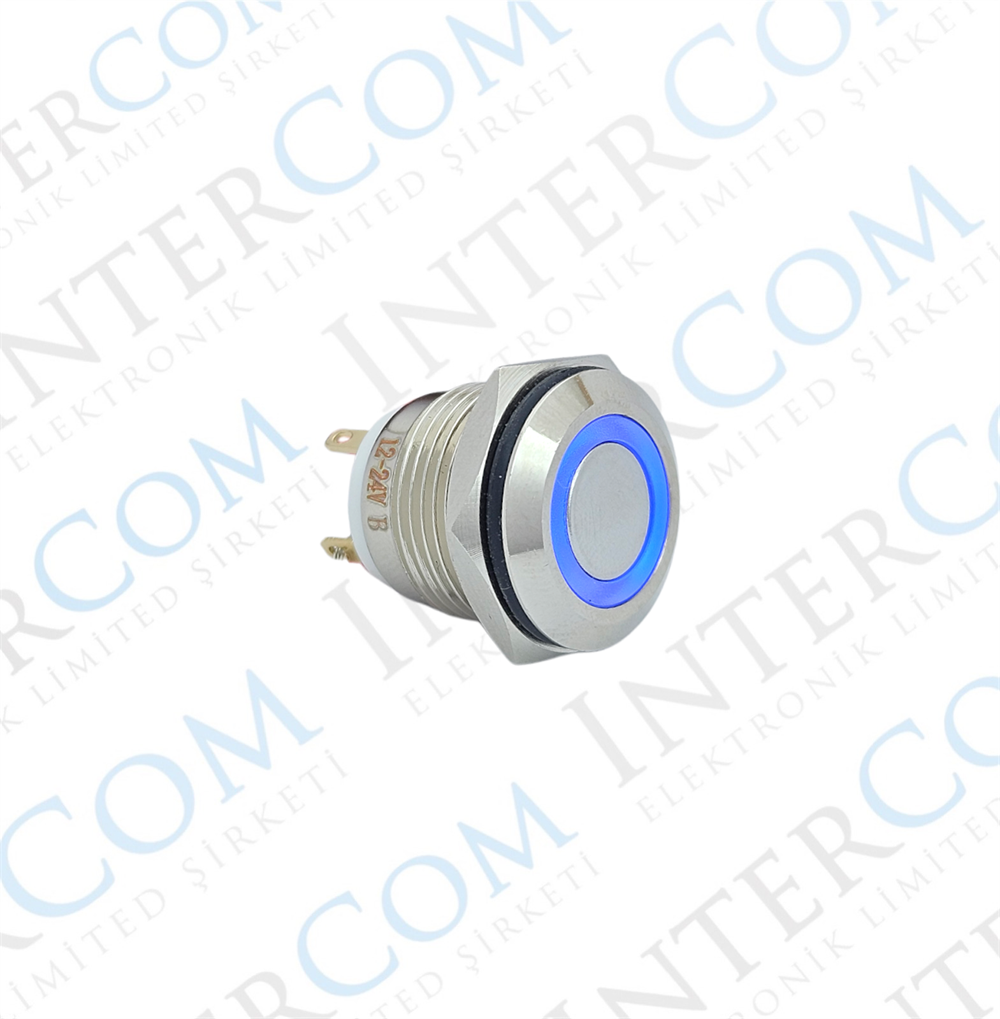 E36 16MM METAL BUTON YAYLI 12-24V MAVİ LED 1NO