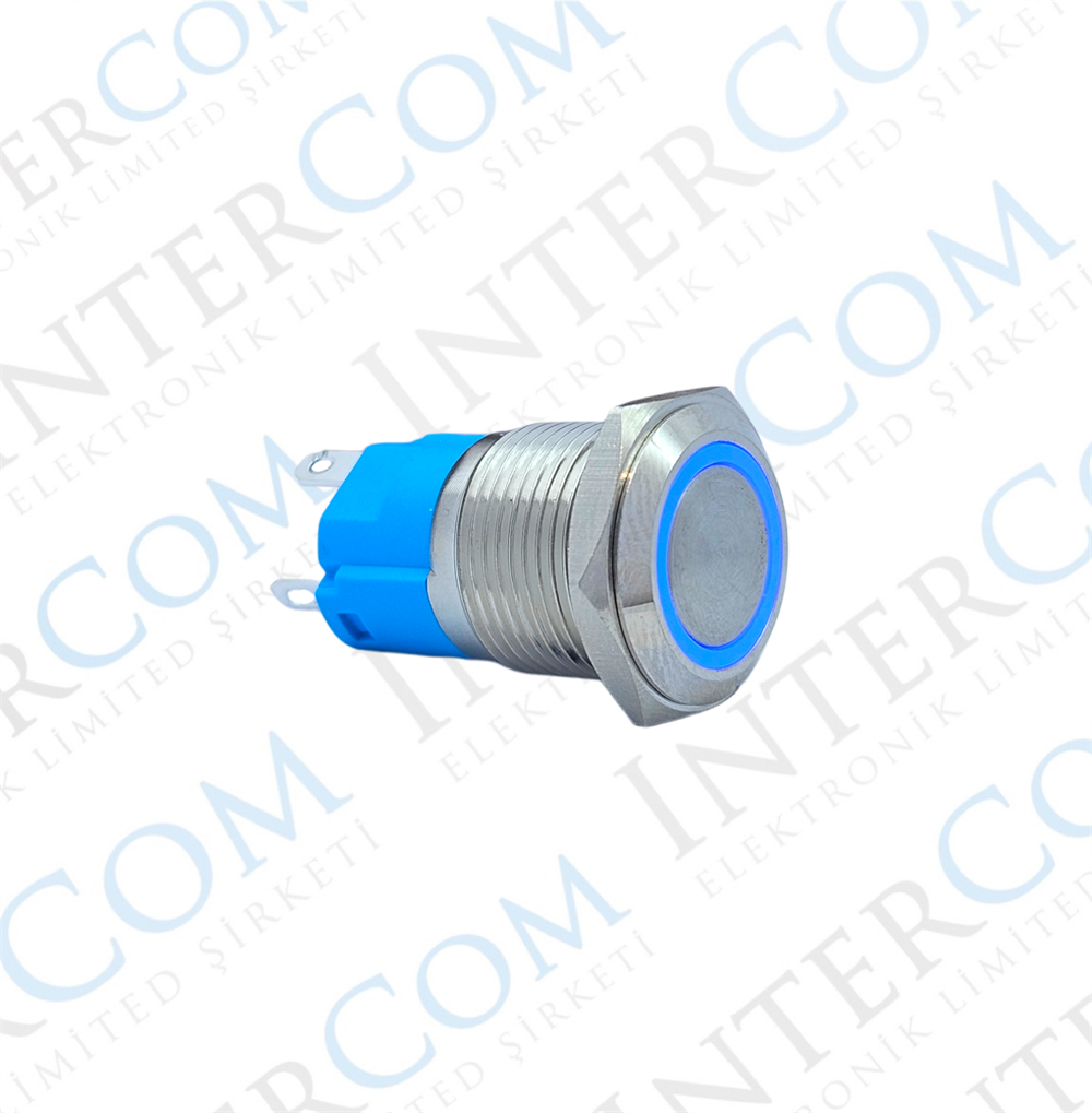 E36-1 16MM METAL BUTON YAYLI 12-24V MAVİ LED 1NO/1NC