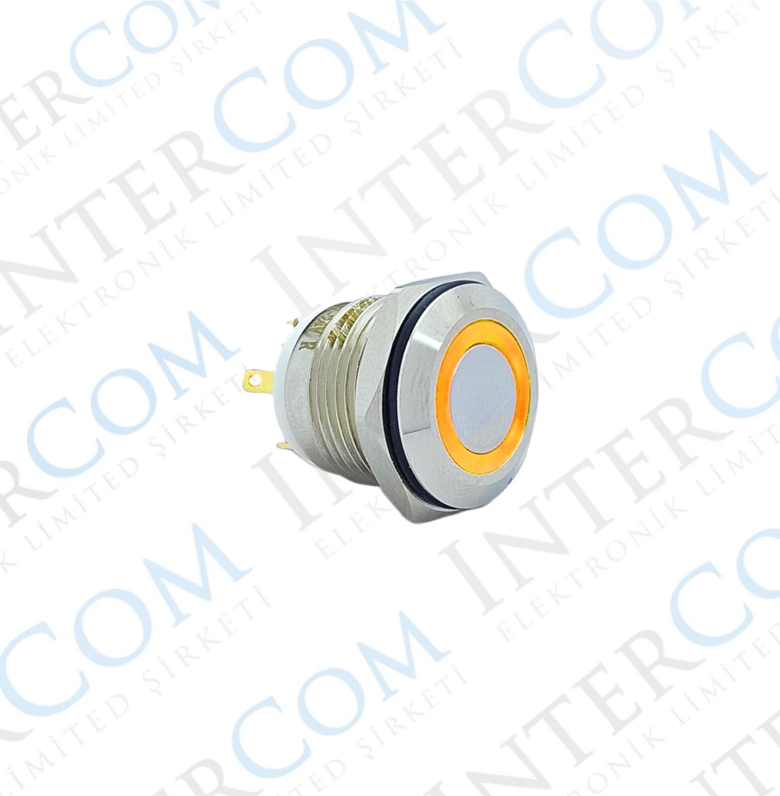 E38 16MM METAL BUTON YAYLI 12-24V TURUNCU LED 1NO