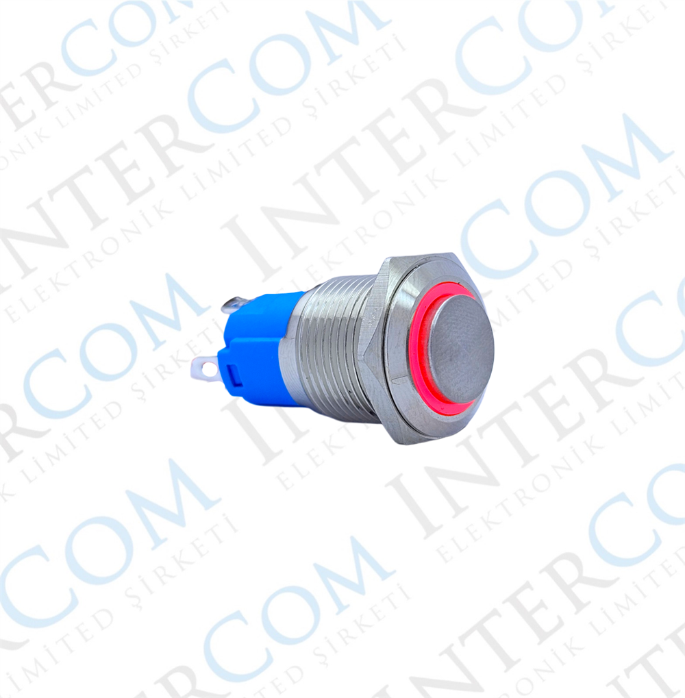 E19 16MM METAL BUTON KALICILI 12-24V KIRMIZI LED 1NO/1NC