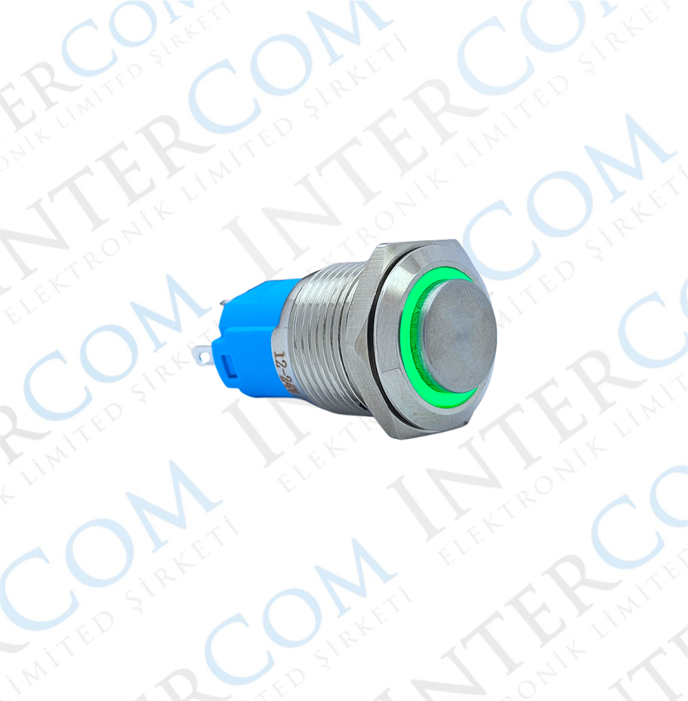 E20 16MM METAL BUTON KALICILI 12-24V YEŞİL LED 1NO/1NC