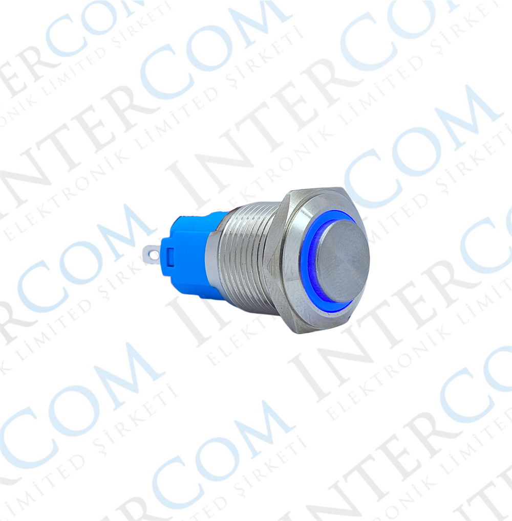 E21 16MM METAL BUTON KALICILI 12-24V MAVİ LED 1NO/1NC