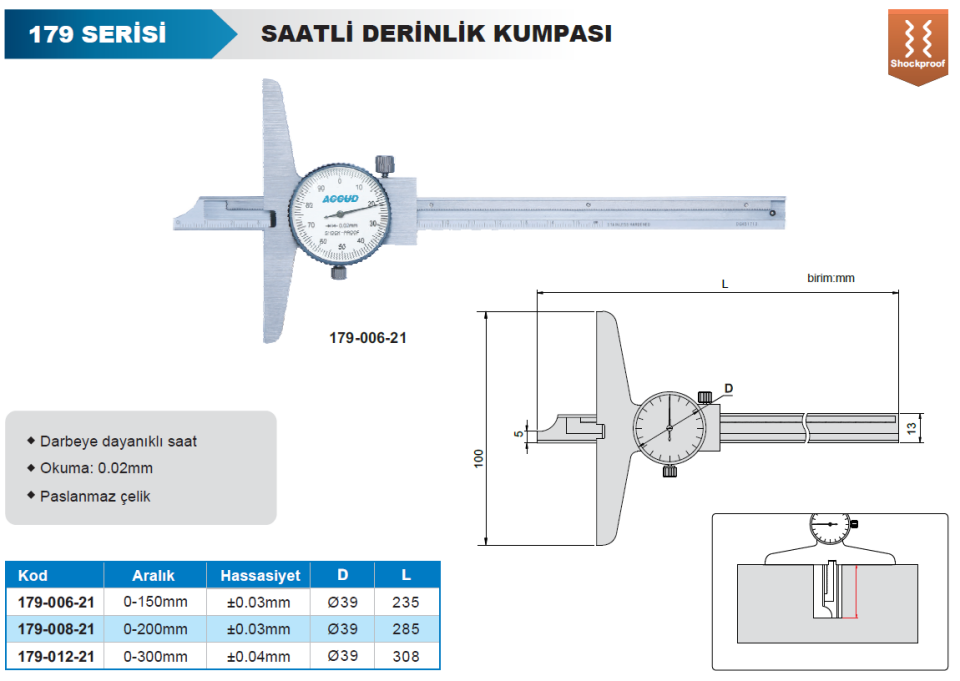 Accud Saatli Derinlik Kumpası 179 Serisi
