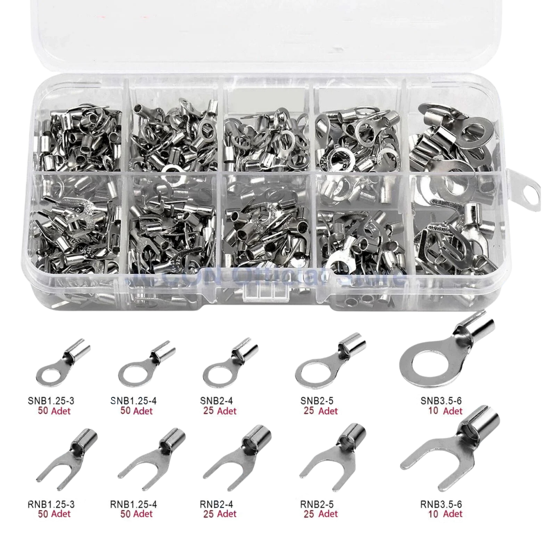 IC-274E-2 KUTULU HALKA VE ÇATAL TİP İZOLESİZ KABLO TERMİNALİ SETİ 320 PARÇA 5 BOY