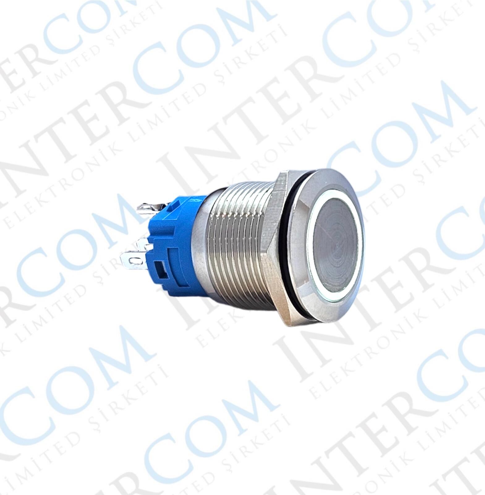 E59 19MM METAL BUTON YAYLI 12-24V BEYAZ LED 1NO/1NC