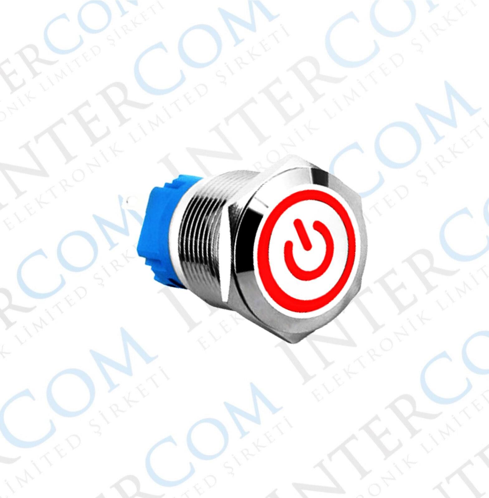 E1T 19MM METAL BUTON KALICILI 12-24V KIRMIZI LED 1NO/1NC