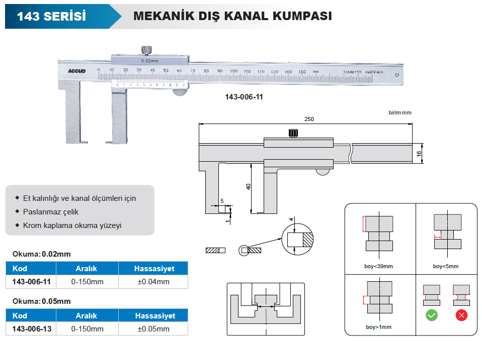 Accud Mekanik Dış Çap Kanal Kumpası 143 Serisi