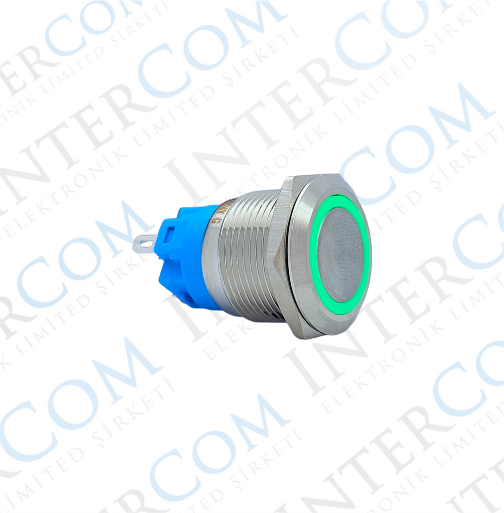 E3 19MM METAL BUTON KALICILI 12-24V YEŞİL LED 1NO/1NC