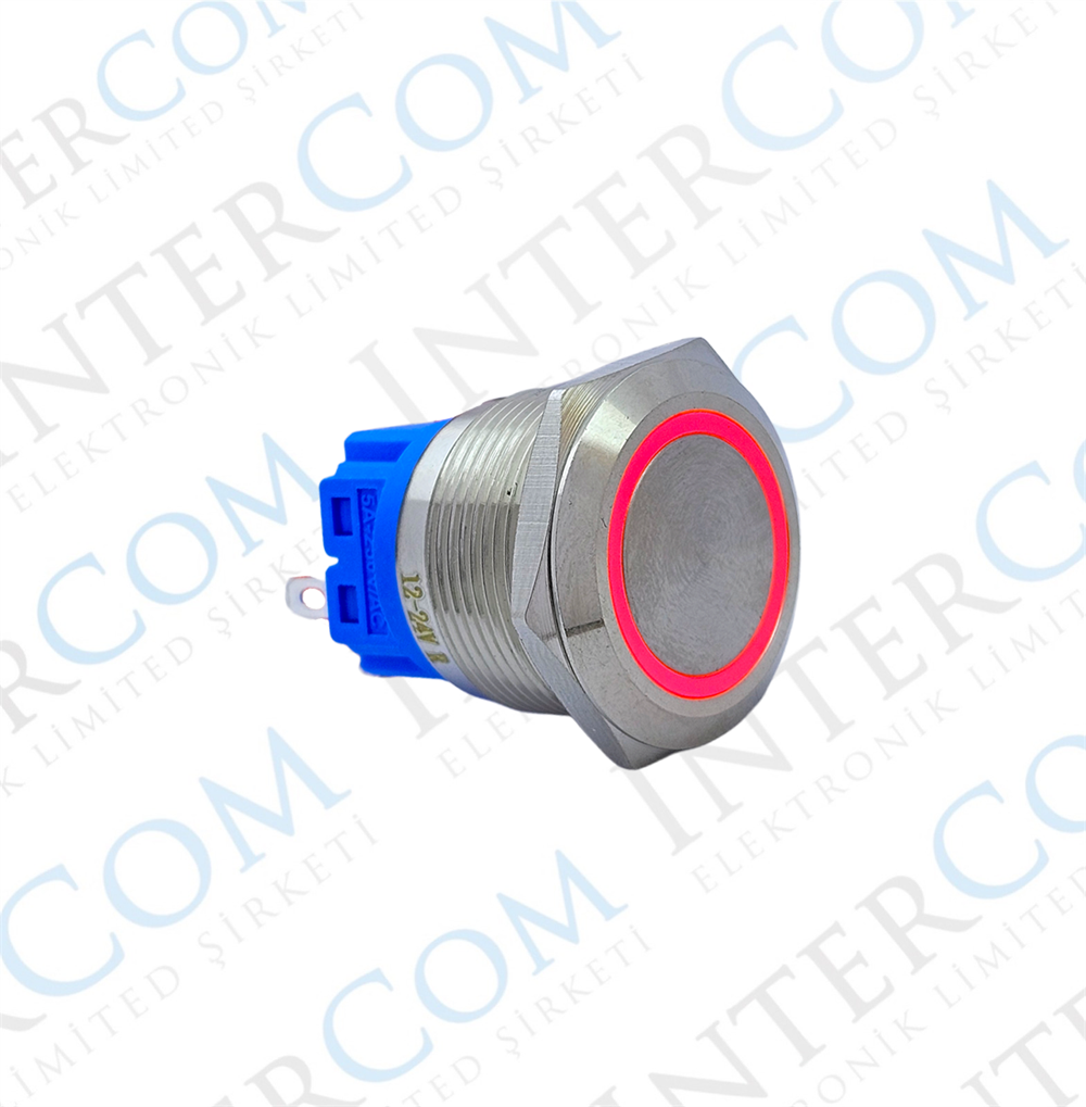 E69 22MM METAL BUTON YAYLI 12-24V KIRMIZI LED 1NO/1NC