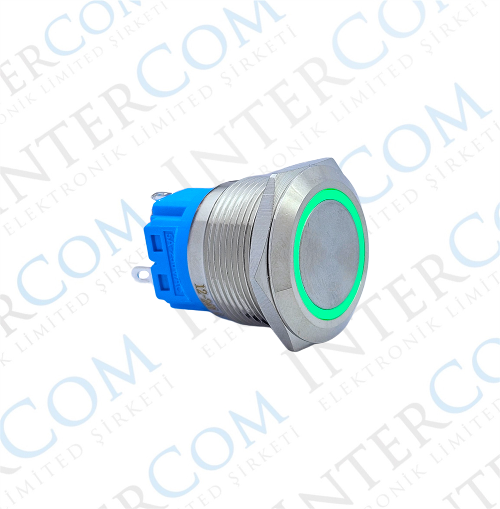 E70 22MM METAL BUTON YAYLI 12-24V YEŞİL LED 1NO/1NC