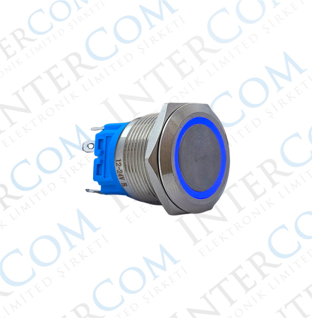E74 22MM METAL BUTON KALICILI 12-24V MAVİ LED 1NO/1NC