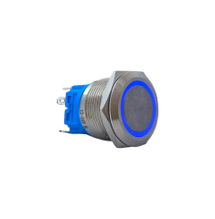 E74 22MM METAL BUTON KALICILI 12-24V MAVİ LED 1NO/1NC