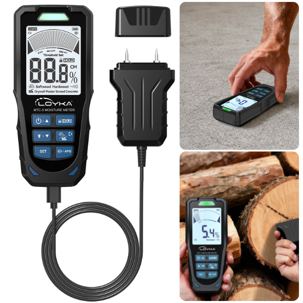 Loyka MTC-3 Manyetik ve İğne Problu 2-in-1 Nem Ölçer | Ahşap ve Beton