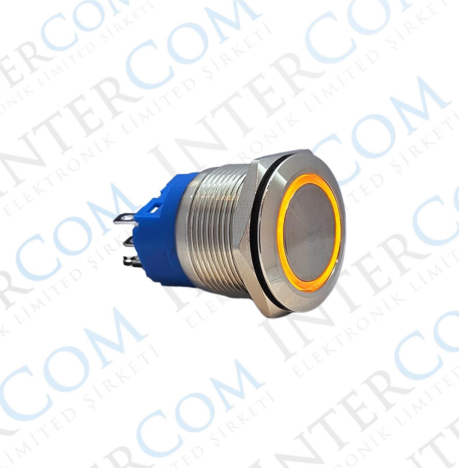 E76 22MM METAL BUTON KALICILI 12-24V TURUNCU LED 1NO/1NC