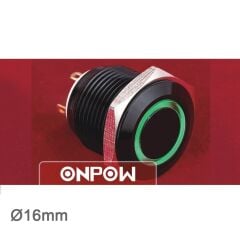 GQ16F-10E-A 16mm Metal Led'li Yaylı Buton Siyah IP65