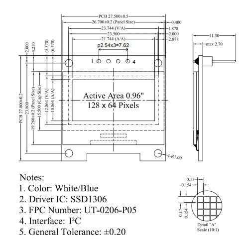 0.96 Inch Sarı Mavi Oled Modül