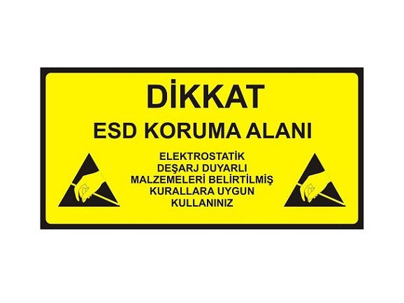 Antistatik ESD Uyarı Levhası 15x30cm Türkçe