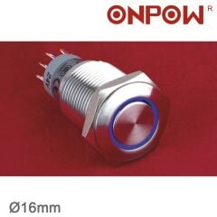 16mm Metal Led'li Kalıcı Buton IP67 LAS2-GQH-11ZE