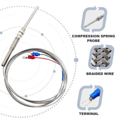 K Tip Thermocouple 100mm M8 Prob 1 Metre Kablo