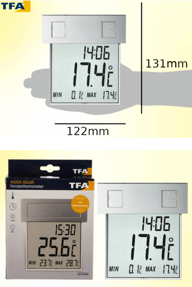 TFA 30.1035 Vision Solar Işıklı Dış Pencere Termometresi