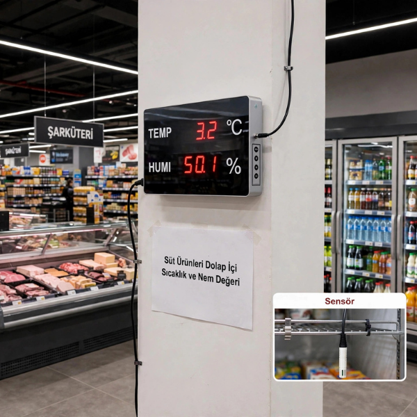 Huato CableNanoSense-18 Kablolu Büyük Sıcaklık Nem Ölçer | 3 m Sensörlü | 4,5 cm Rakam