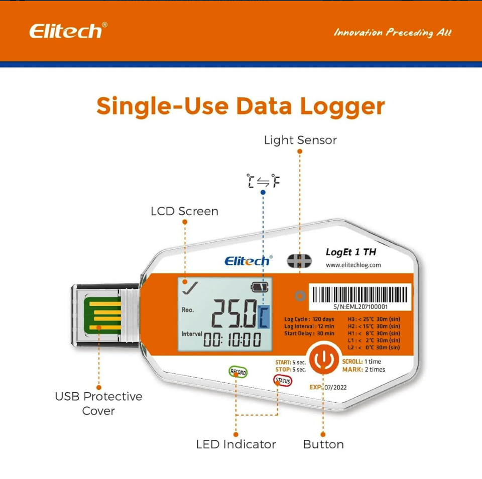 Elitech LogEt 1-TH Tek Kullanımlık Sıcaklık ve Nem Data Logger