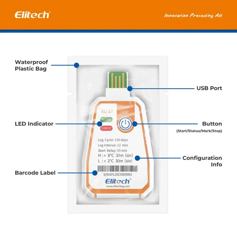 Elitech RC-17 Tek Kullanımlık USB PDF Sıcaklık Data Logger