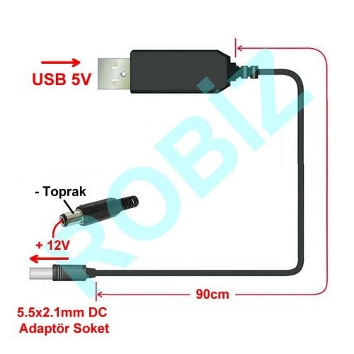 5V to 12V Kablolu Voltaj Yükseltici
