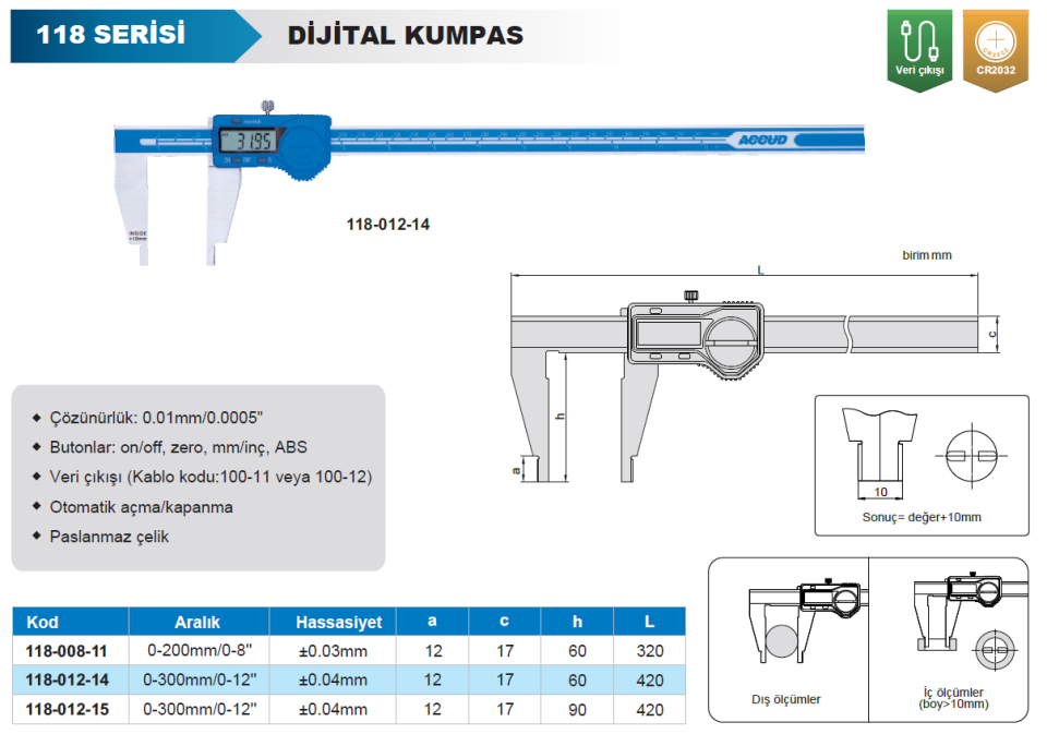 Accud Dijital Kumpas 118 Serisi - İnce Uçlu