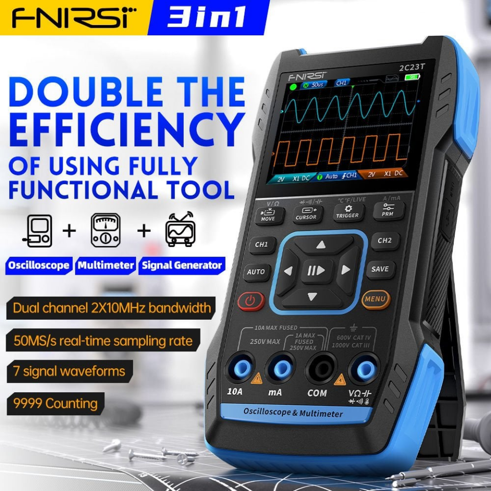 Fnirsi 2C23T 3in1 10MHz 2 Kanal 50MSa/s El Tipi Dijital Osiloskop & Multimetre & Sinyal Jeneratörü