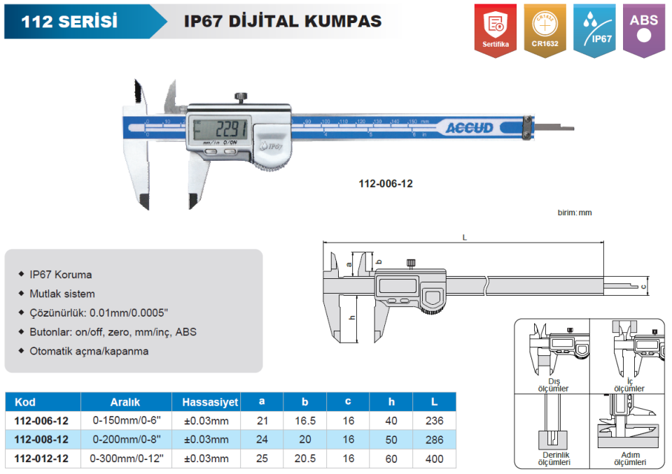 Accud Dijital Kumpas IP67 112 Serisi