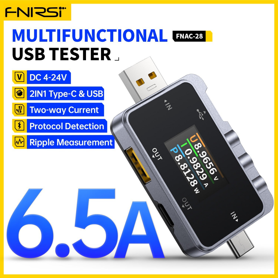 Fnirsi FNAC-28 2'si 1 Arada Tip-C USB Test Cihazı Dijital Voltmetre Ampermetre