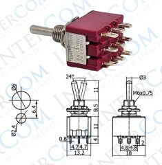 IC-148B Toggle Switch ON-OFF-ON Ø6mm MTS-303