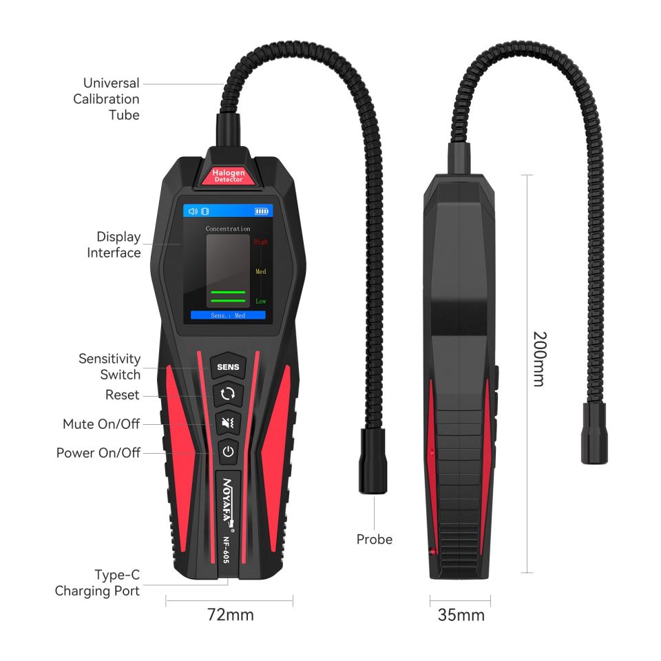 Noyafa NF-605 Halojen Gaz Kaçak Dedektörü HVAC Soğutucu Gaz Tespit Cihazı