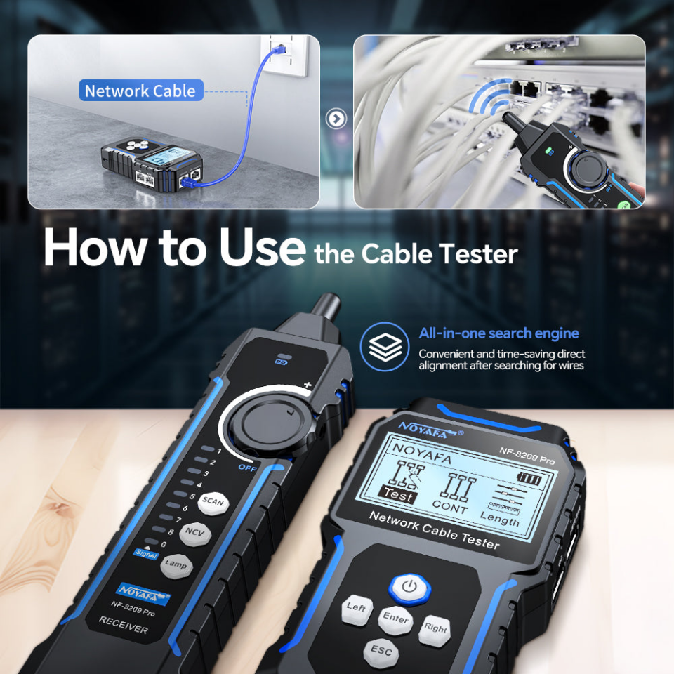 Noyafa NF-8209 Pro Ağ Kablosu Test Cihazı Tonlama ve Prob Kiti