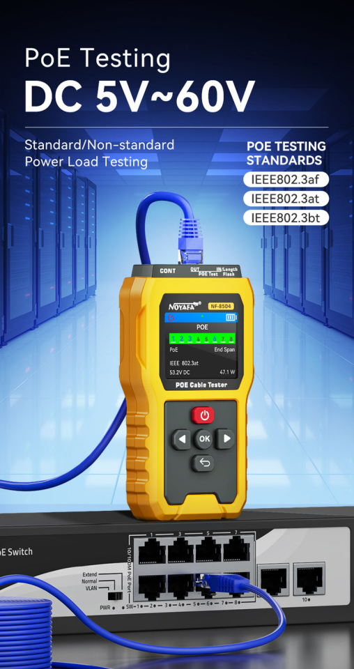 Noyafa NF-8504 PoE Kablo Test Cihazı 2.4 İnç LCD Ekranlı