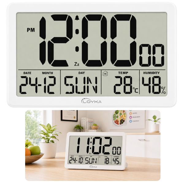 Loyka LCDBY75 Beyaz Dijital LCD Duvar ve Masa Saati