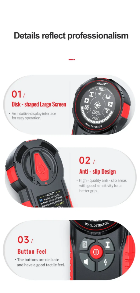 Noyafa NF-5102 Duvar Tarayıcı Metal Ahşap AC Kablo Dedektörü