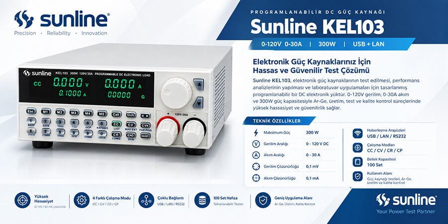 Sunline KEL103 0-120V 0-30A Programlanabilir Dc Güç Kaynağı USB + LAN)
