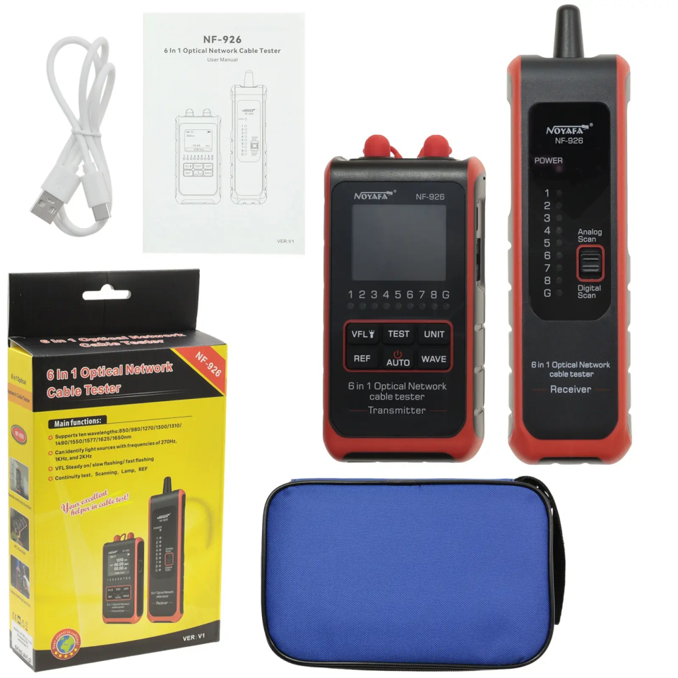 Noyafa NF-926 6’sı 1 Arada Fiber Optik Test Cihazı OPM VFL Işık Kaynağı Fiber Tanımlayıcı